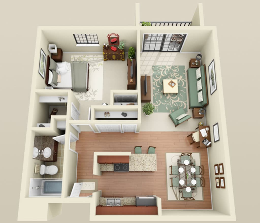 1 BDR, 1 BA – Bldg 222 Luxury Floorplan
