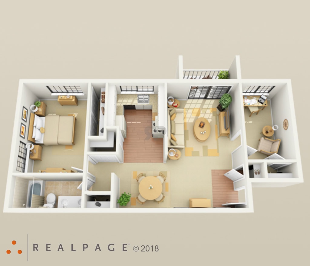 1 BDR, 1 BA – Den Floorplan