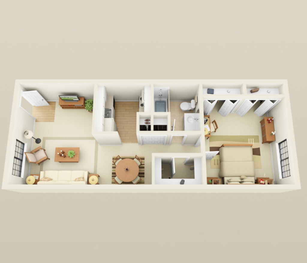 1 BDR, 1 BA – Private Entrance Floorplan