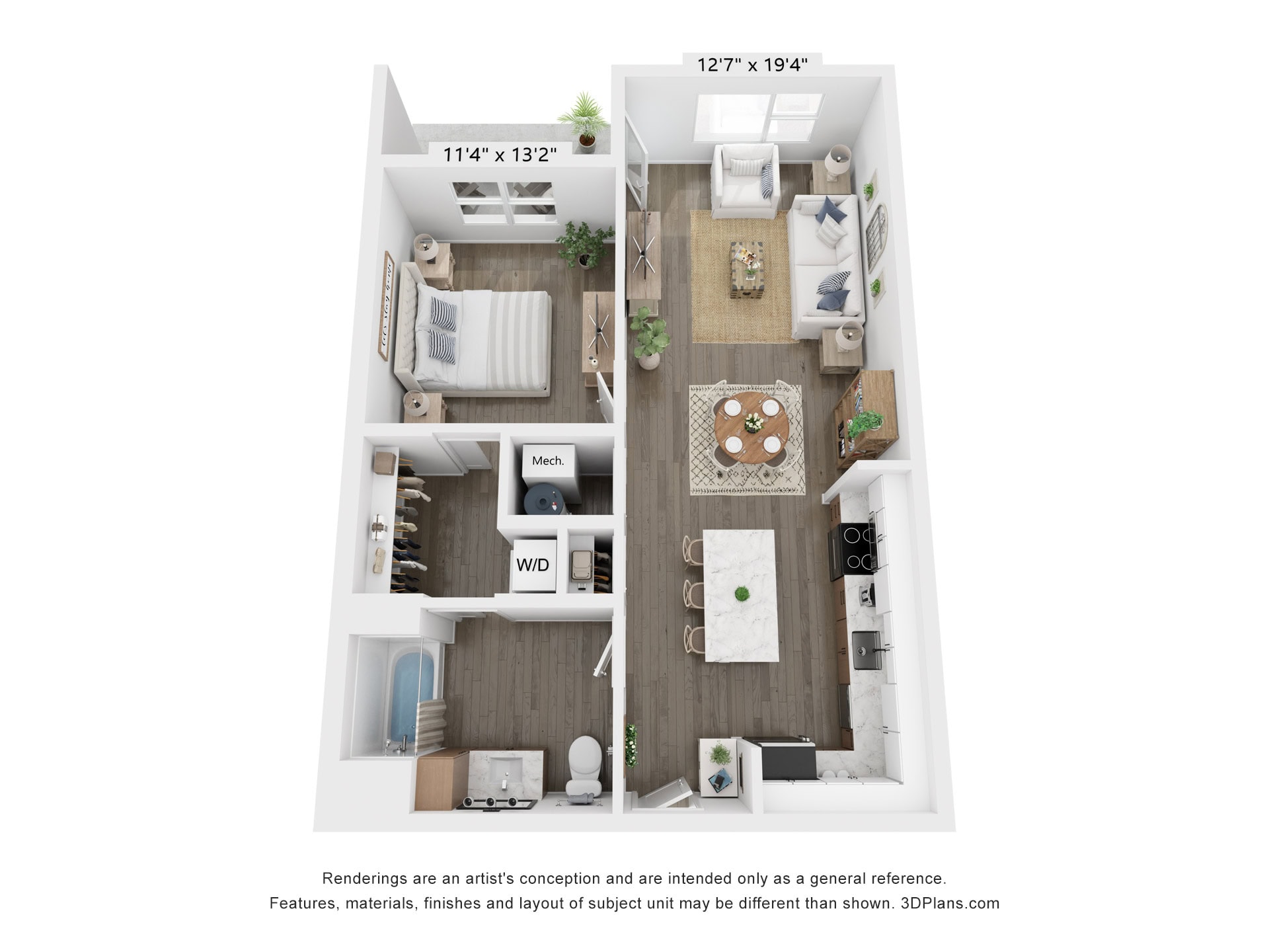 1 BDR, 1 BA – A1-2 Floorplan