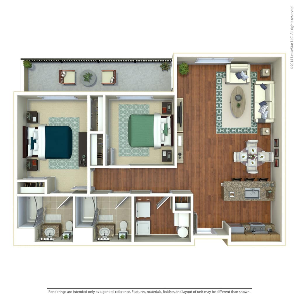 2 BDR, 2 BA – B2 Unique Floorplan
