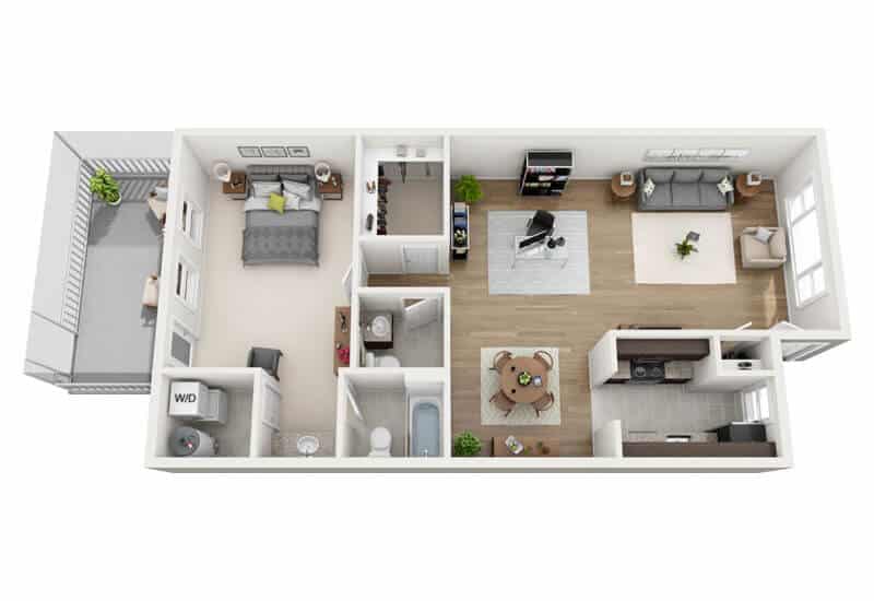 1 BDR, 1.5 BA – A Floorplan