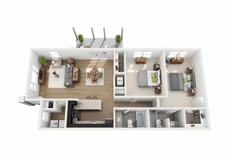 2 BDR, 2 BA – B1 Renovated Floorplan