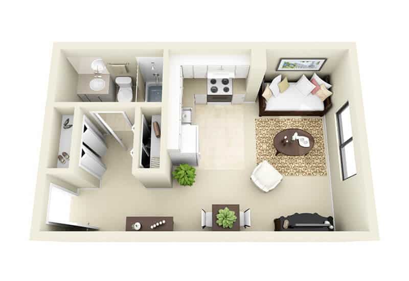 Studio, 1 BA Floorplan