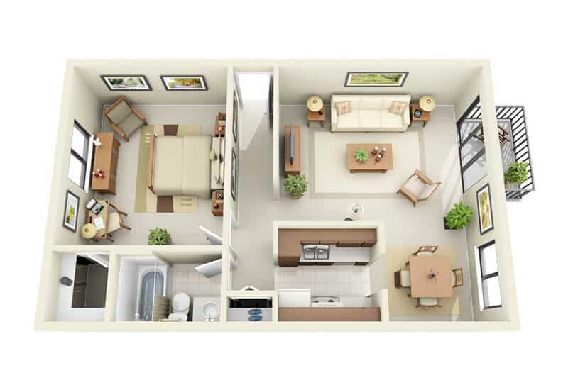 1 BDR, 1 BA – A2 Large Floorplan