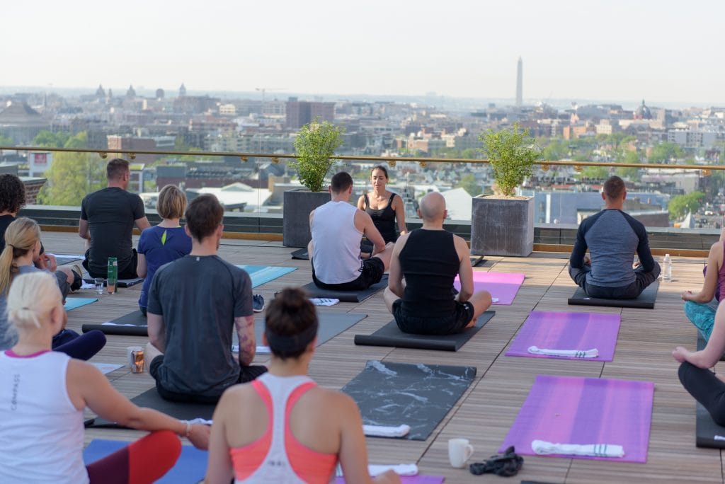 Yoga on the rooftop of the Line Hotel DC.