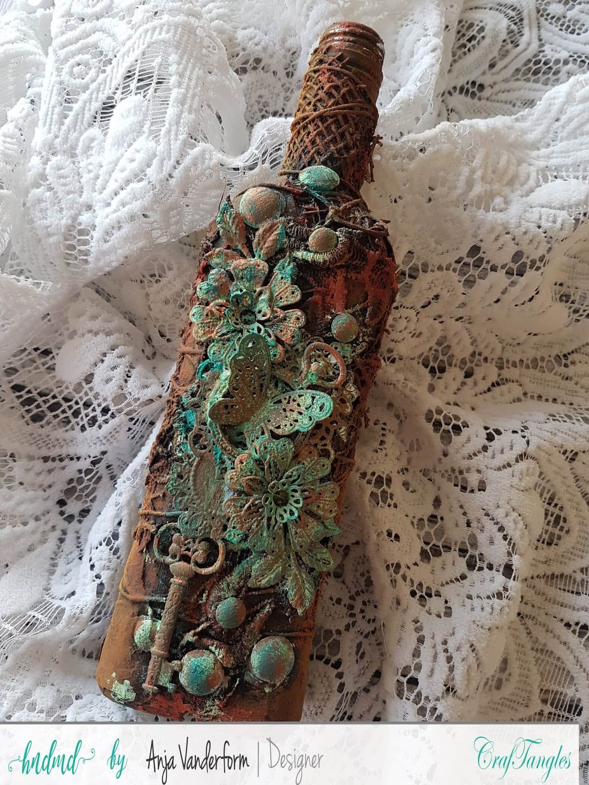 Altered Bottle With Rust Effect Texture Paste And Patina Effect Paste set. 1