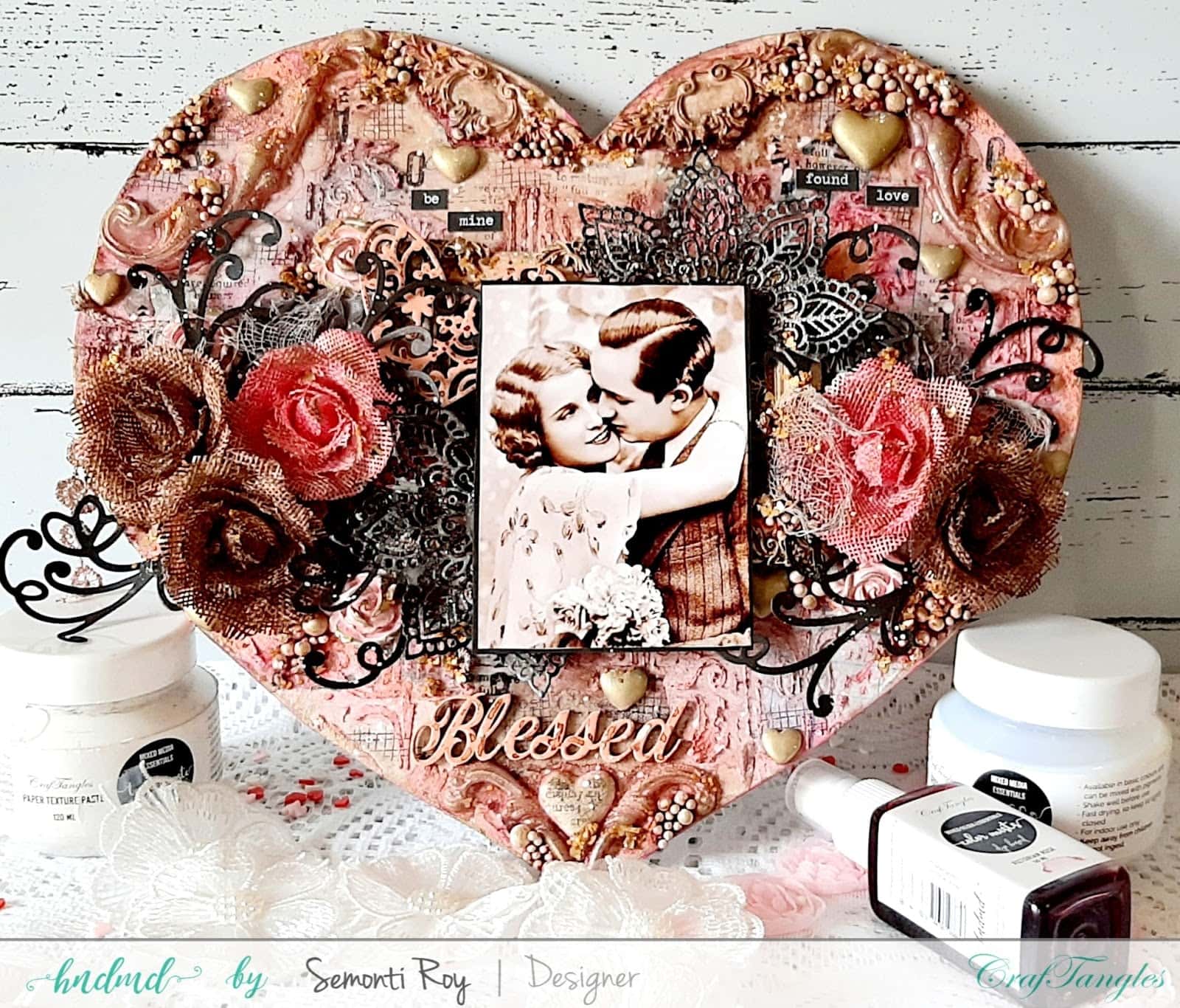 Vintage Love - A Heart Shape mixed media Layout 2
