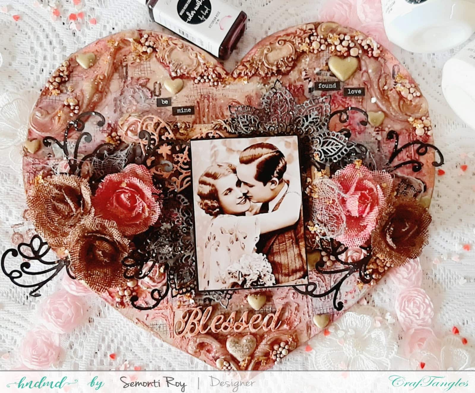 Vintage Love - A Heart Shape mixed media Layout 7
