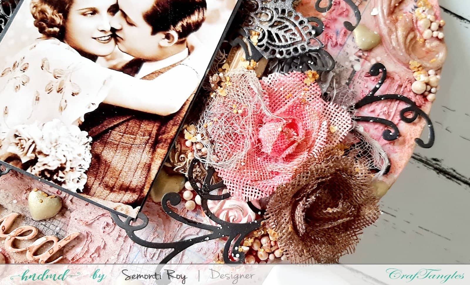 Vintage Love - A Heart Shape mixed media Layout 11