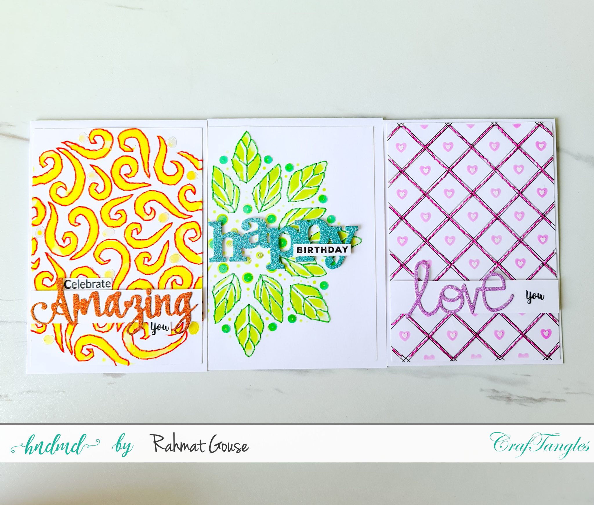 3 cards in the post with sewing