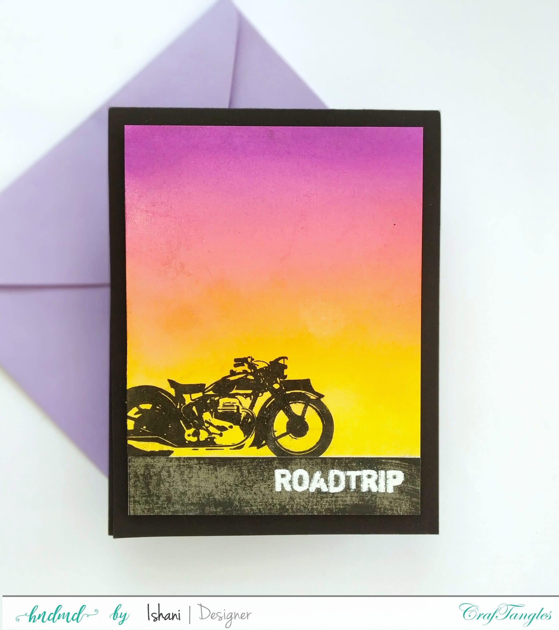 Bike card for men on road trip, Bike lover card, Card for men, Bike stamp, Silhouette tamping, Distress oxide sunset ink blending