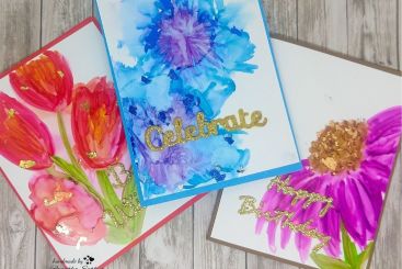 3 floral cards using gilding flakes & alcohol markers