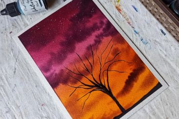 Awesome 'The Lonely Tree' Watercolour Painting