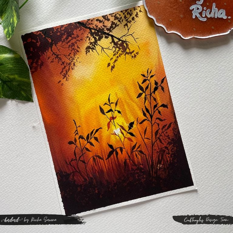 Scenic Sunset watercolor painting