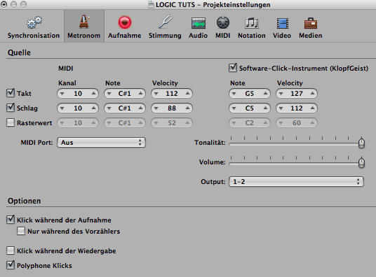 Click einstellen in Logic 9 Tutorial