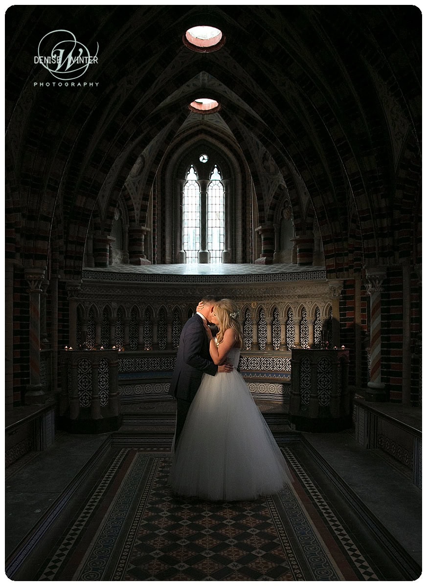 Bride and groom in the chapel at Horsley Towers