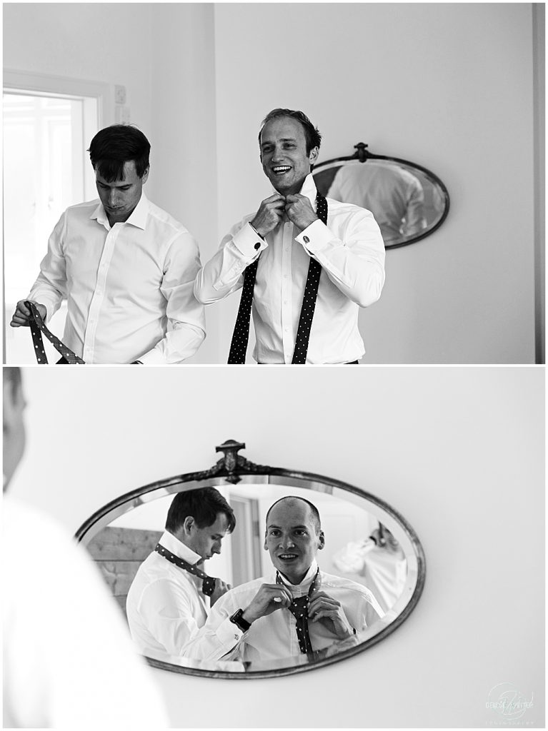 Groom getting ready for his wedding at Millbridge Court Wedding