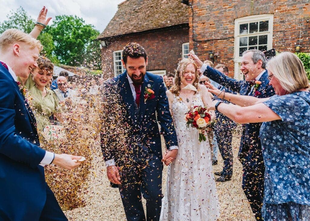 bride and groom celebrating on their wedding day