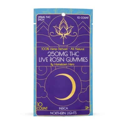 Hometown hero live rosin northern lights indica gummies