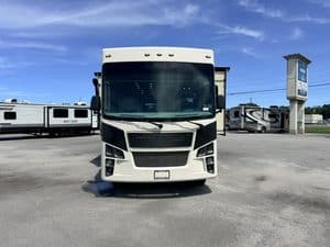 Front view of 2023 Coachmen Mirada 35OS motorhome at RV dealership.