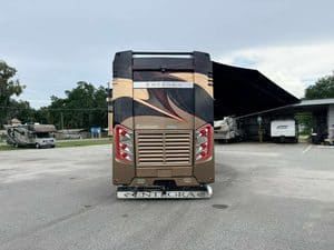 Rear view of 2016 Entegra Cornerstone 45B luxury motorhome.