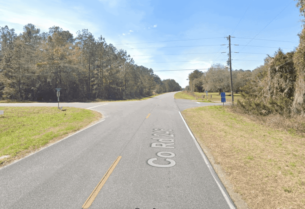 The intersection of County Road 246 and NW Falling Creek Road in Columbia County.