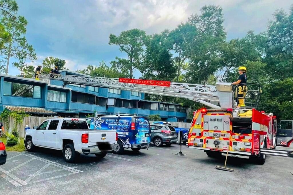Alachua County Fire Rescue units rescued a maintenance worker who passed out on a roof at Sparrow Apartments on Wednesday.