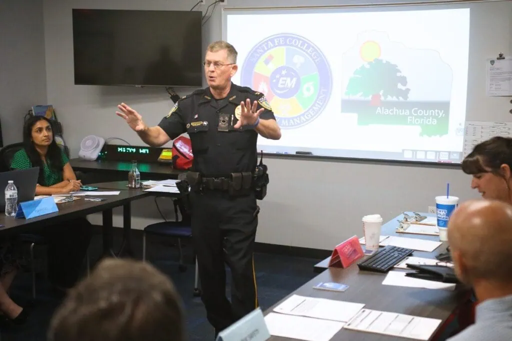 Santa Fe College Police Chief Ed Book and the SF Emergency Management Team conducted a tabletop safety training exercise on Tuesday in preparation for the new school year.