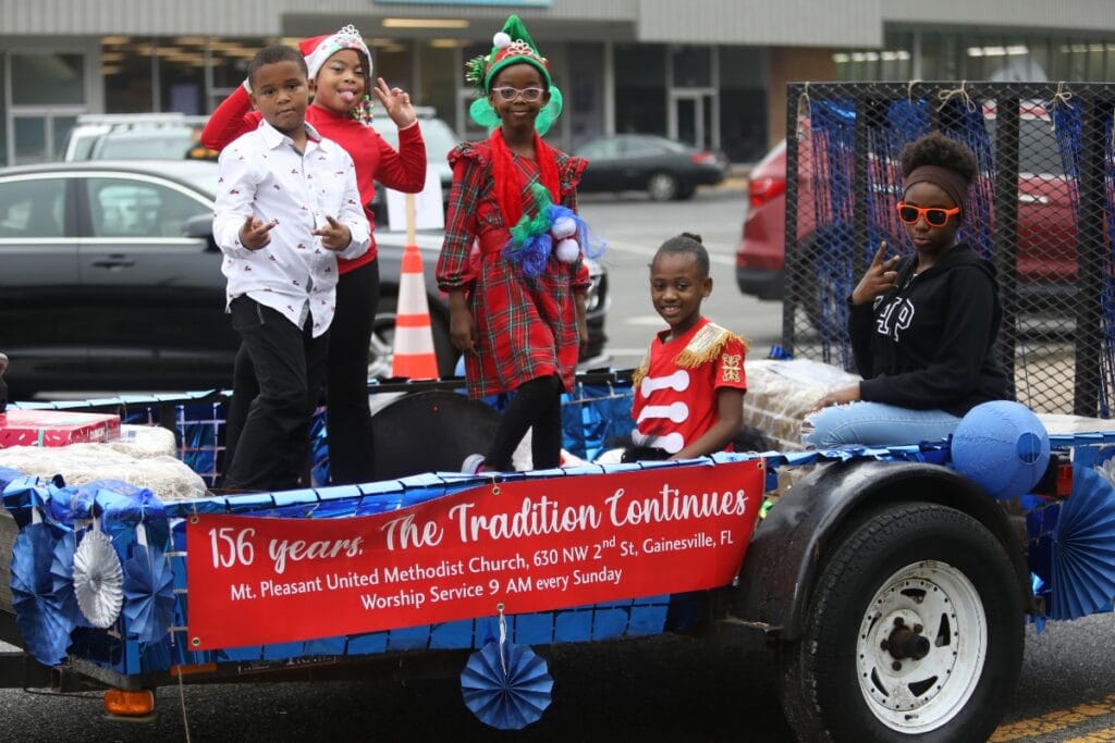 The Mt. Pleasant United Methodist Church float at A Very GNV Holiday Parade on Saturday.