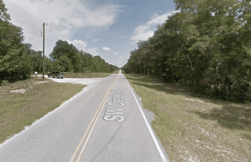 County Road 347, facing south, near Clayton Road in Levy County