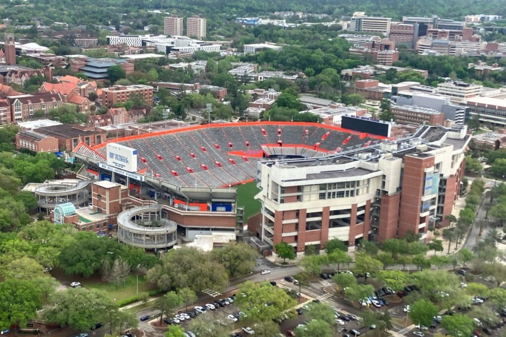 Swamp Tours take passengers over UF's Ben Hill Griffin Stadium.