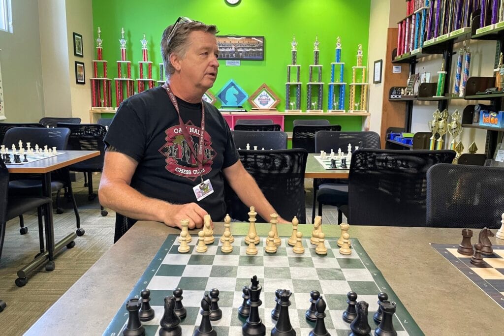 Tim Tusing has taught chess at Oak Hall School for 27 years.
