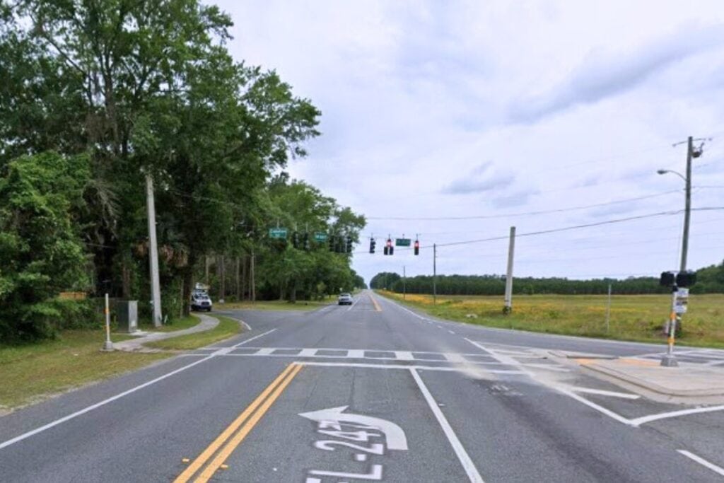 A 37-year-old O’Brien woman died Tuesday afternoon when her SUV traveled off State Road 247 and collided with two signal supports before crashing into a standing tree in Columbia County.