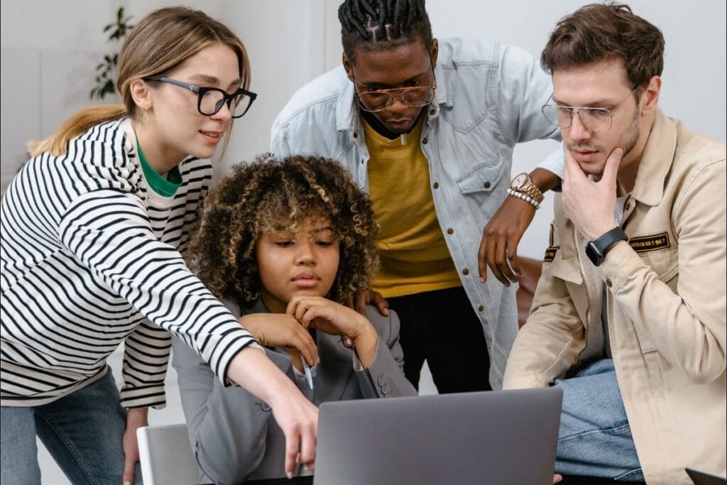 Group of citizens working on the internet