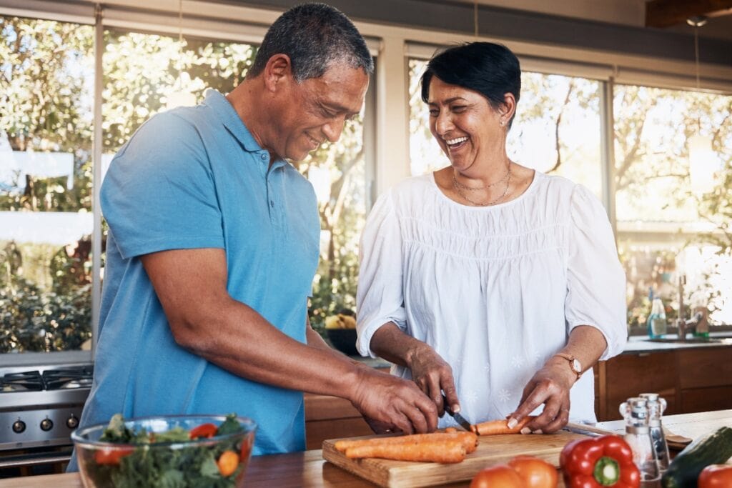 Couple making healthy meal.