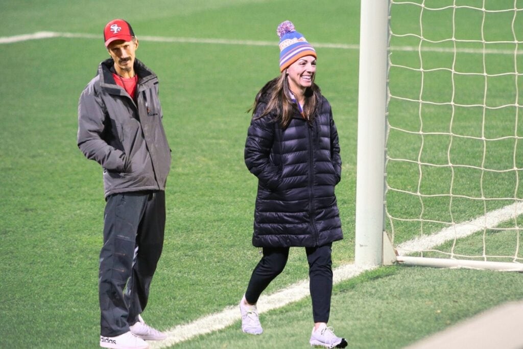 Santa Fe boys soccer coach Morgan Dall’Acqua (left) and P.K. Yonge girls soccer Coach Rebecca Shackow were named All Area Coach of the Year.