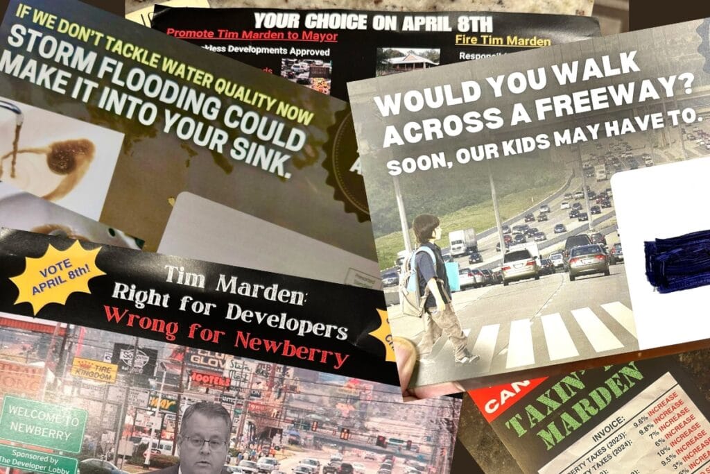 Strings of political mailers have appeared in Alachua and Newberry mailboxes in the final leg before the towns’ elections, sent without the approval of the candidates they represent.