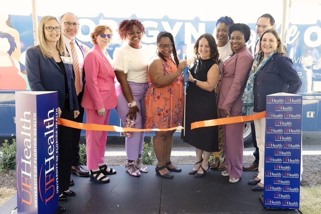 UF Health unveiled the latest addition to its fleet of specialized mobile outreach vehicles on Wednesday with a ribbon-cutting ceremony for its new 40-foot-long OBGYN Mobile Outreach bus.