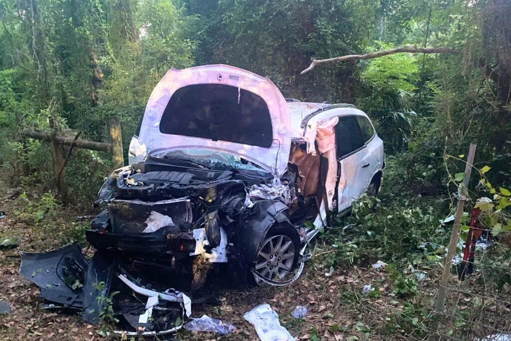Alachua County Fire Rescue units extricated one person from a crash near northbound mile marker 378 on I-75 north of Micanopy on Tuesday morning. Courtesy of ACFR