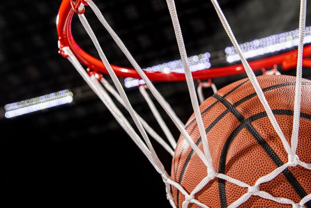 Basketball ball in net