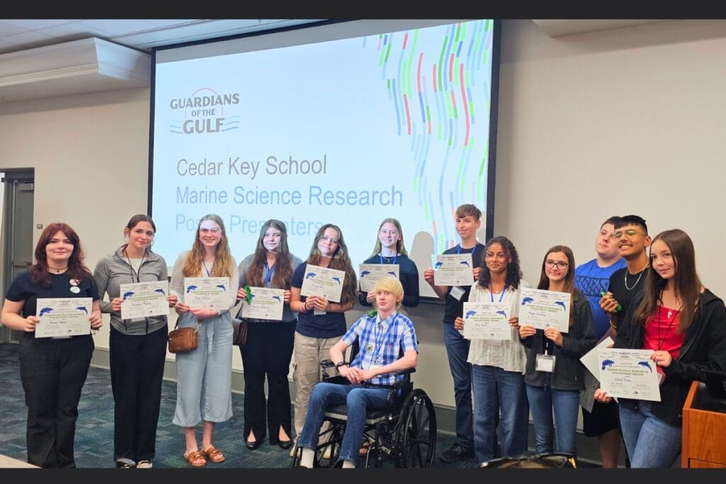 Cedar Key School students recently presented the Guardians of the Gulf Youth Symposium in March. Courtesy of UF