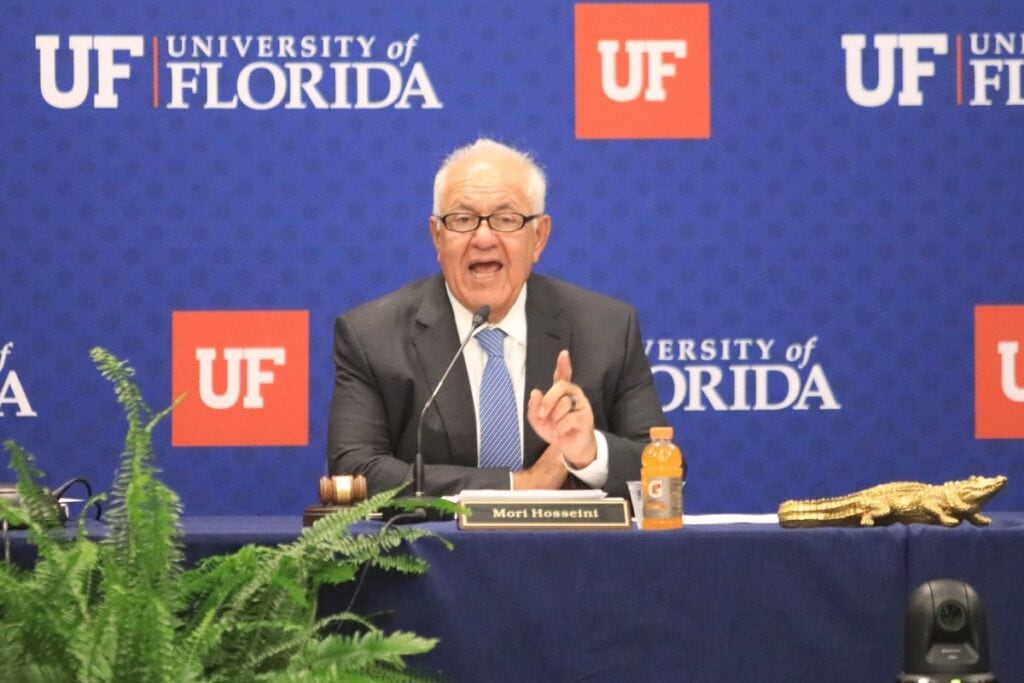 Chair Mori Hosseini speaks at the UF Board of Trustees confirmation vote for Dr. Santa Ono. Photo by Seth Johnson