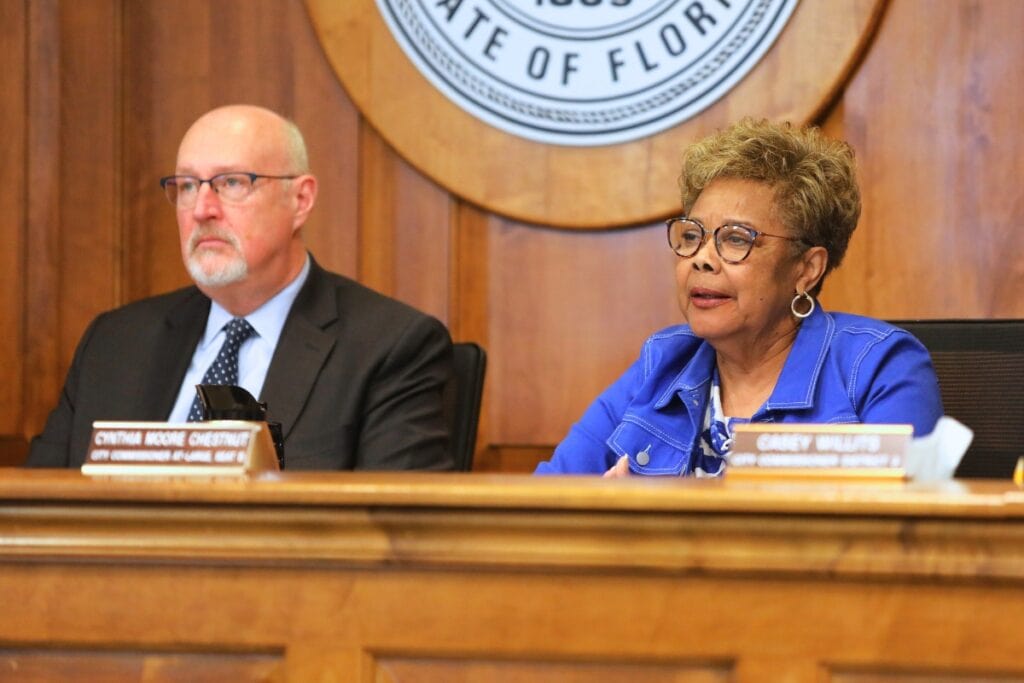 Gainesville Commissioner Cynthia Chestnut (right) spoke against the idea of transferring ownership of Citizens Field to the School Board of Alachua County. Photo by Seth Johnson