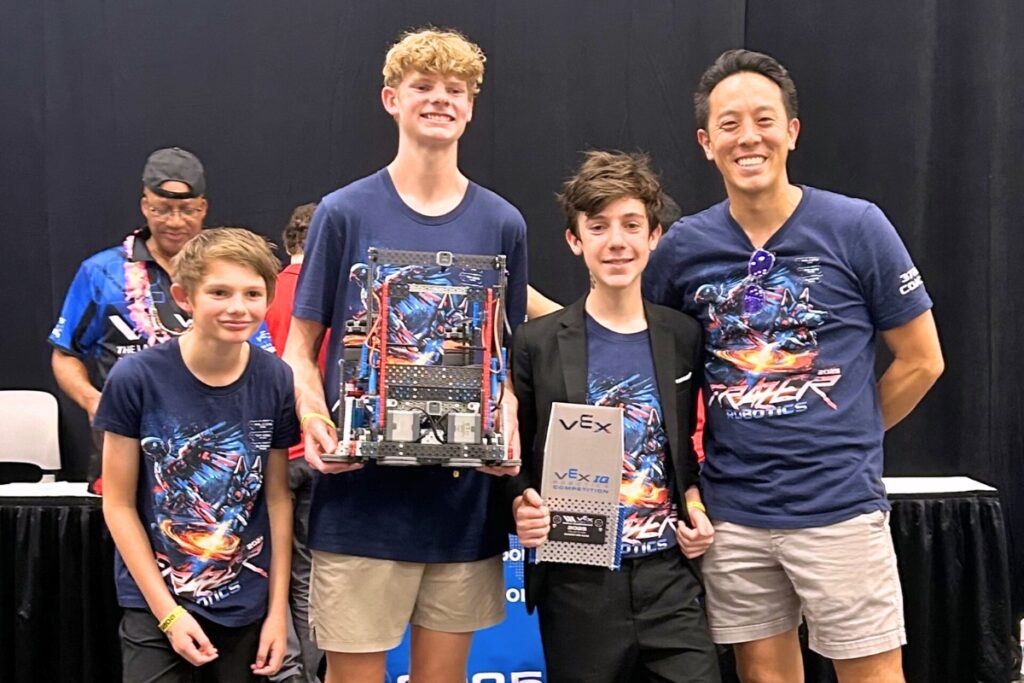 The Frazer School team The Top Dogs consisting of Nicholas Chronley, Miles Snead and Maverick Snead placed third in the division finals at the VEX World Robotics Championships. Courtesy of Christi