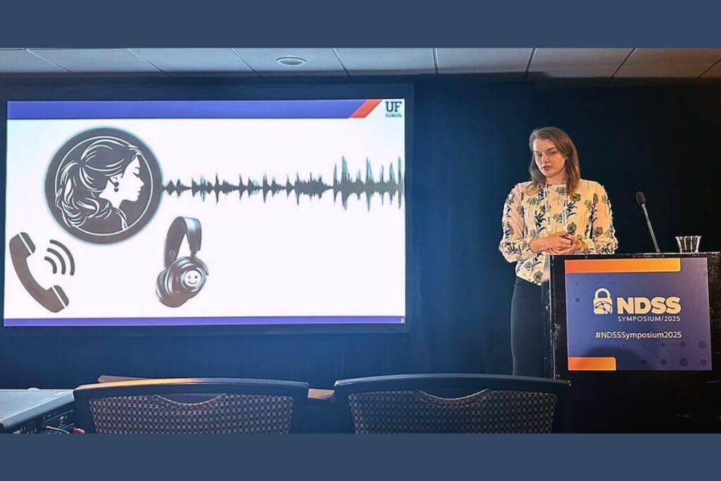 UF doctoral student Magdalena Pasternak presents her research at the NDSS Network and Distributed System Security (NDSS) Symposium in February. Photo courtesy of Magdalena Pasternak