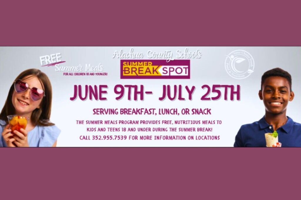 Alachua County Public Schools will be offering free summer meals to all children 18 years old and younger at 79 sites, including schools and other locations, starting June 9.