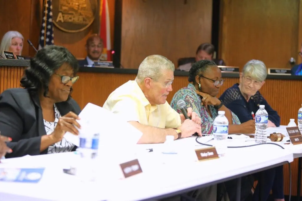 Archer Mayor Fletcher Hope speaks at a joint meeting with the Alachua County Board of County Commissioners.