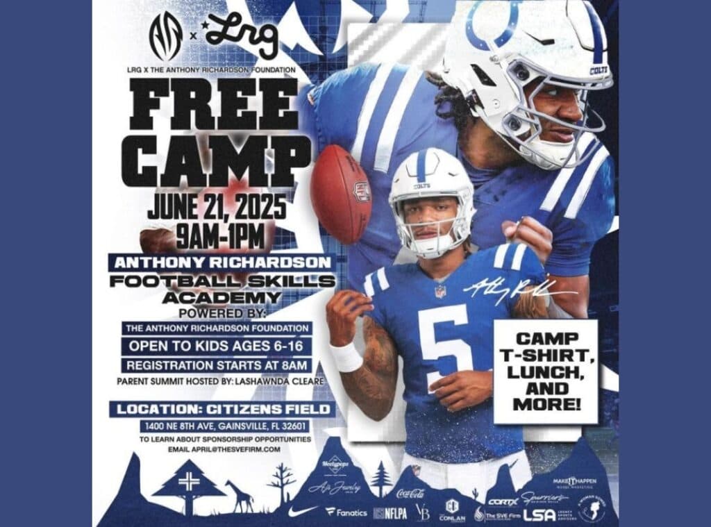 Former Eastside High School and UF quarterback Anthony Richardson will host a youth football camp and parent summit on Saturday, June 21, at Citizens Park in Gainesville.