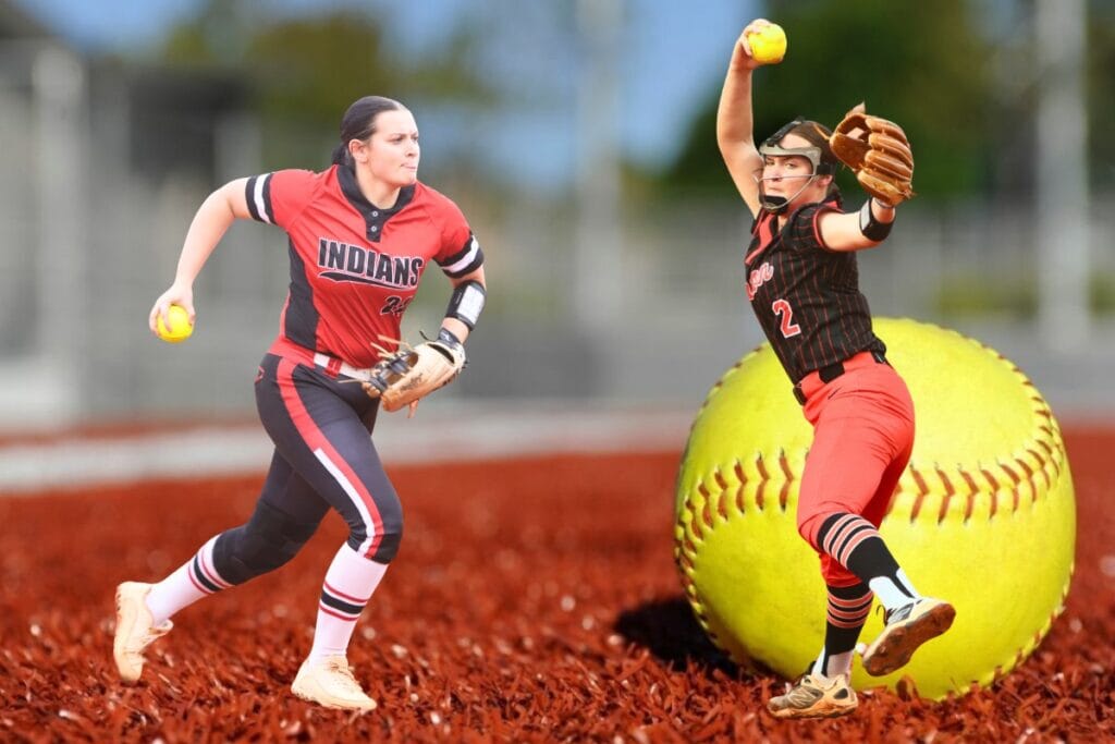 Fort White's Kadence Compton (left) and Trenton's Addison Allaire were selected to the 2025 Bosshardt Realty Small School All Area Softball Team